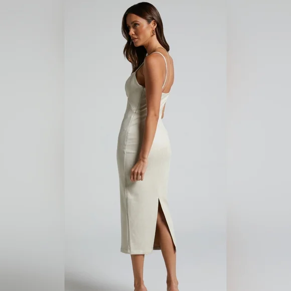 Showpo Suede Spaghetti Strap Cut Out Zip Midi Dress - Picture 3 of 13